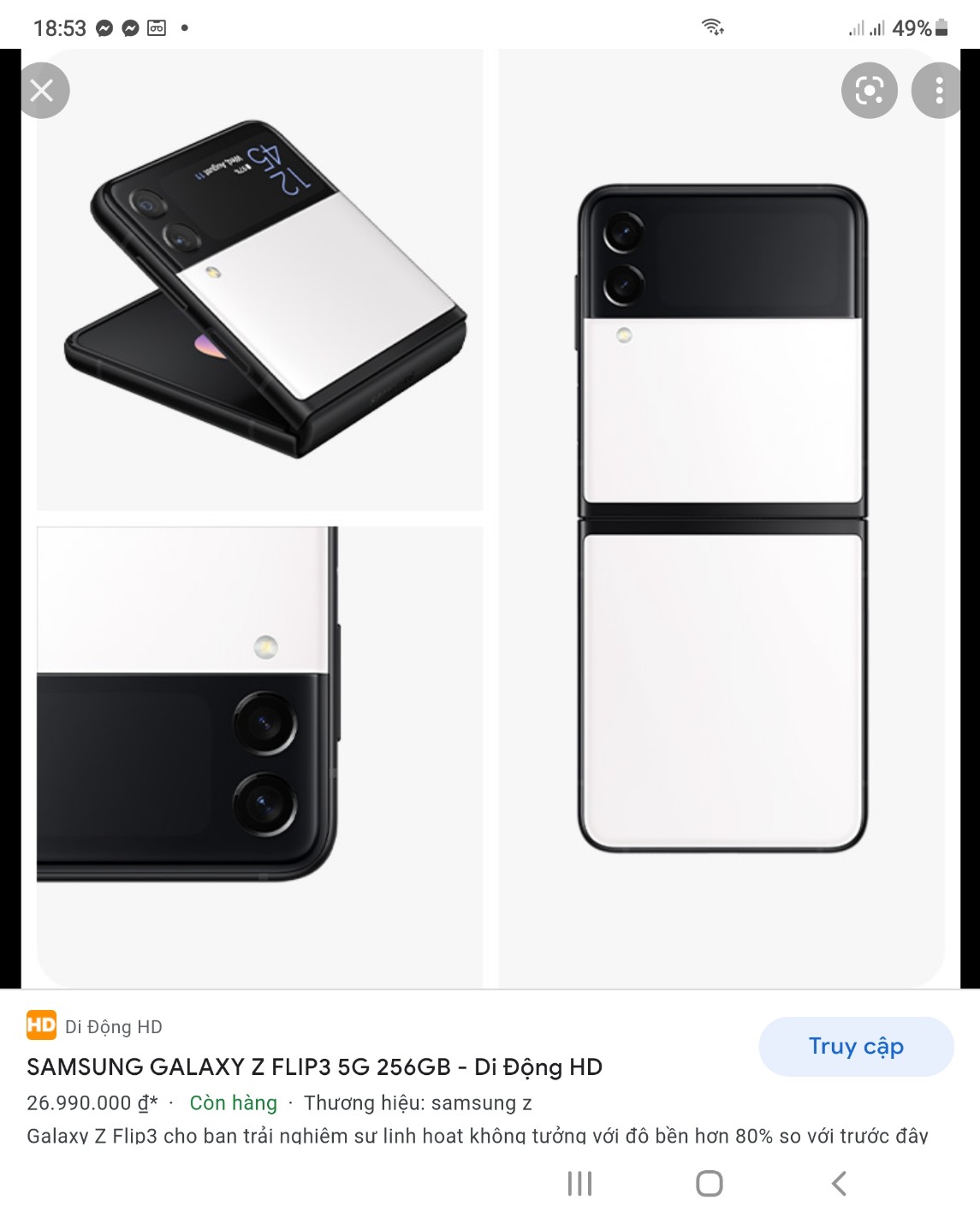 Samsung Galaxy Z Flip3 5G (8GB | 128GB) - Màu Trắng sứ - Chính Hãng Mới 100% Nguyên Seal