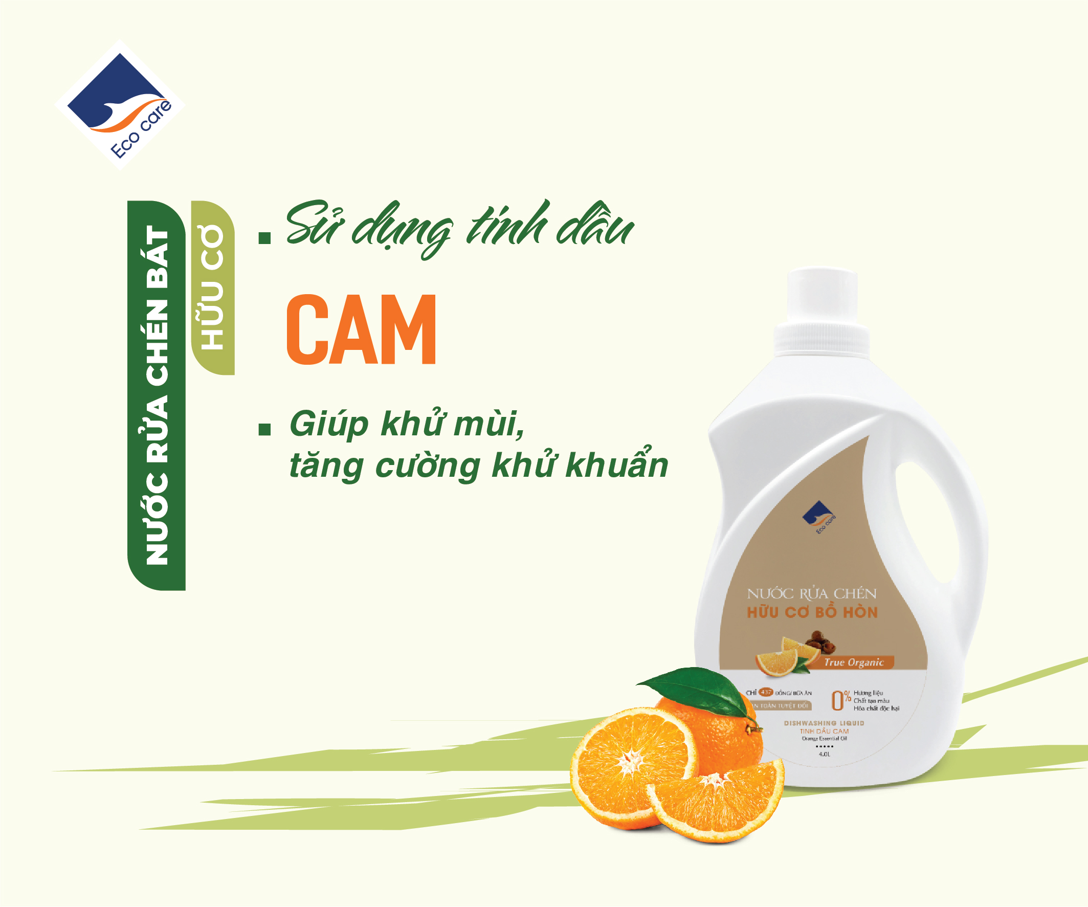 Nước rửa chén hữu cơ Bồ hòn tinh dầu Cam 4L