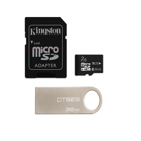 Combo USB Kingston 32G data traveler SE9 (BB) +Thẻ nhớ JVJ micro SDHC 8G C10+Adapter